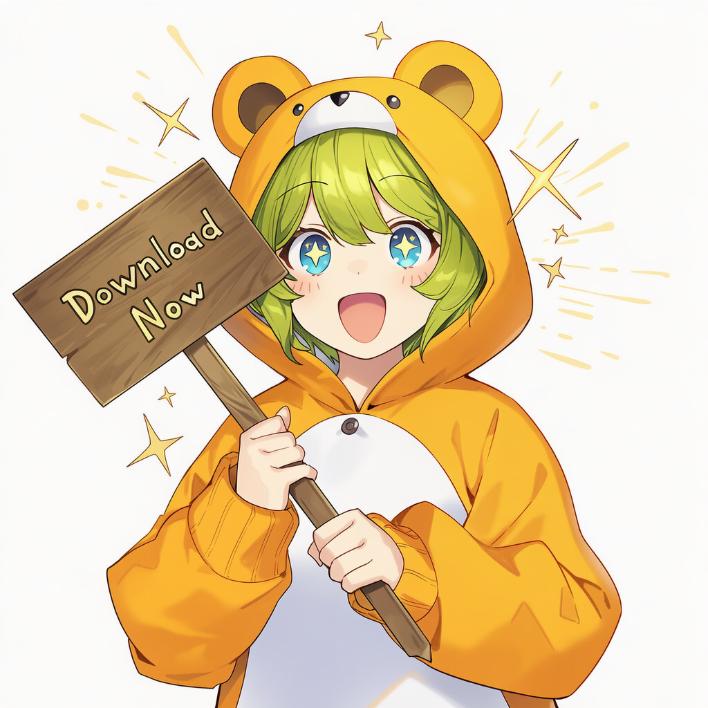 Celia holding a download sign